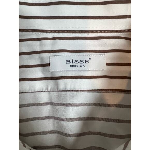 Bisse Classic B-Collar Brown Stripped 100% Cotton Slim Fit XXL/15 - Picture 4 of 6